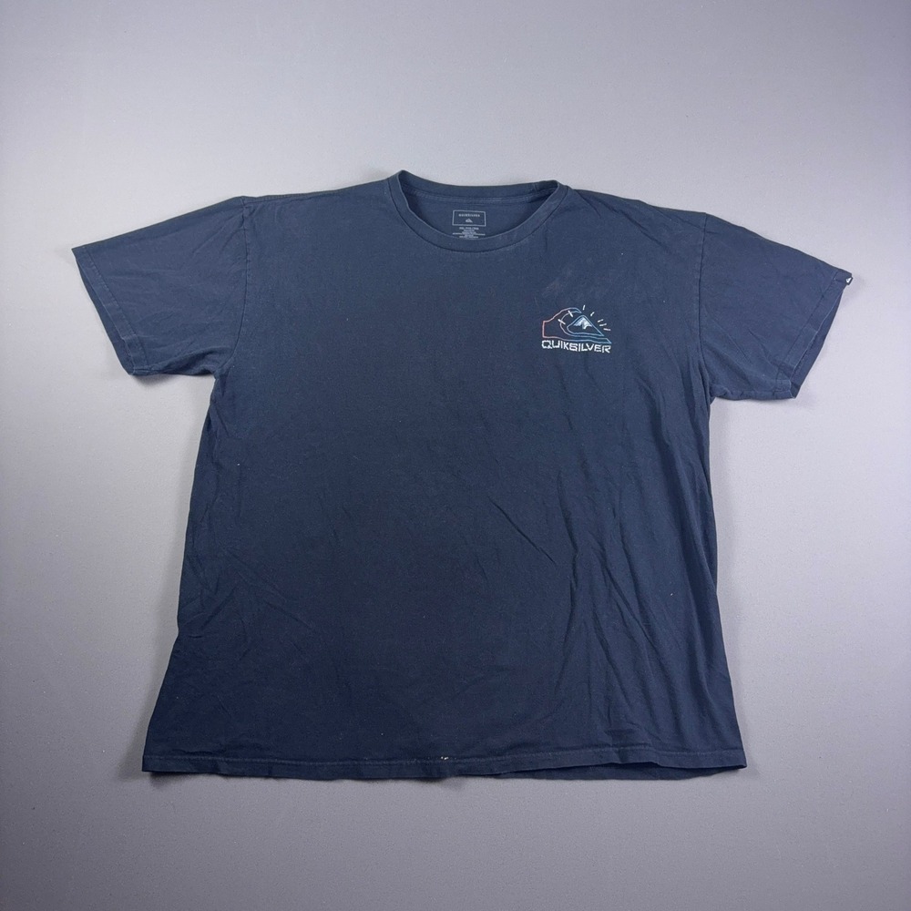 Quiksilver Mens XXL Navy Blue Graphic T-Shirt Mountain Wave Logo Surf Tee